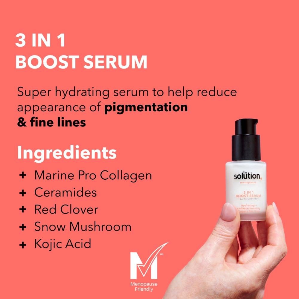 Super hydrating serum to help reduce appearance of pigmentation and fine lines. Ingredients: Marine Pro Collagen, Ceramides, Red Clover, Snow Mushroom, Kojic Acid